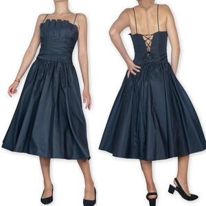 Vintage Betsy & Adam Whimsigoth Black Lace-up Puffy Tulle Midi Dress Size 4